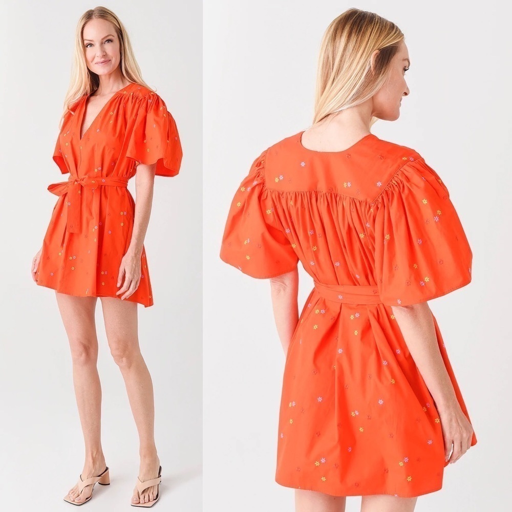 Ciao Lucia Orange Mini Dress with Puff Sleeves